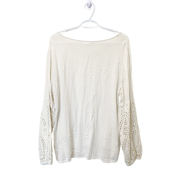 MAURICES | size xxl sheer off white v neck long sleeve with eyelet detail top - Picture 2 of 6